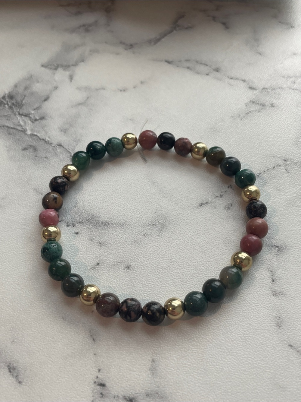Natural stone, hand beaded elastic bracelet. 7.5 inches.